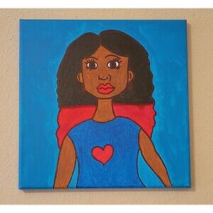 Handmade Handpainted African American Art Acrylic Painting Stretched Canvas